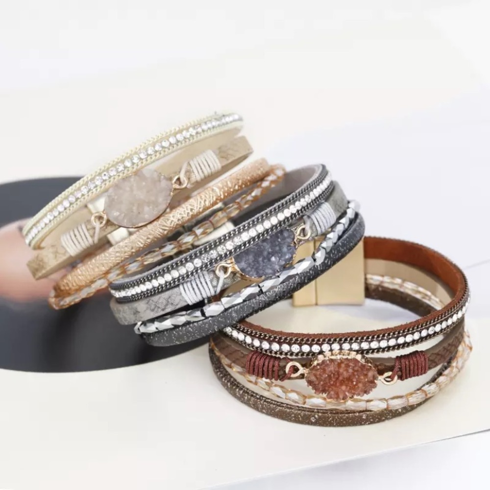 Brown Druzy Shimmer Metallic Wrap Bracelet - Picture 3 of 3